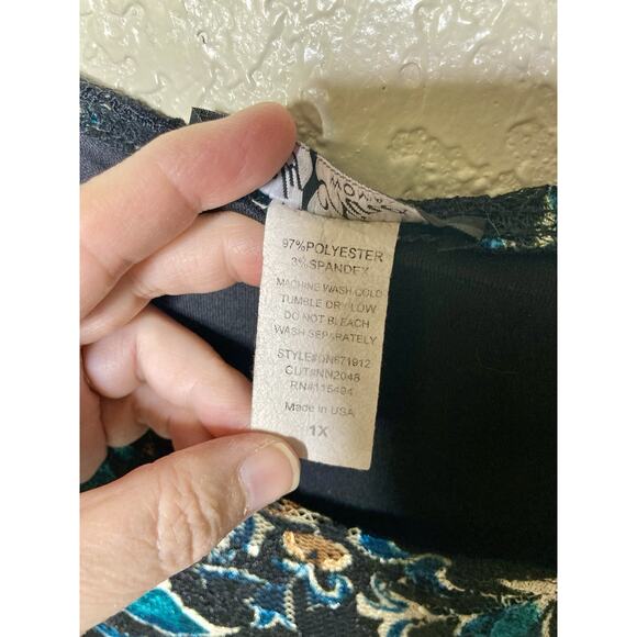 Vintage Y2K 90s Only Nine Lace Top 3/4 Sleeve Floral Blue Womens 1X Stretchy - Picture 9 of 9